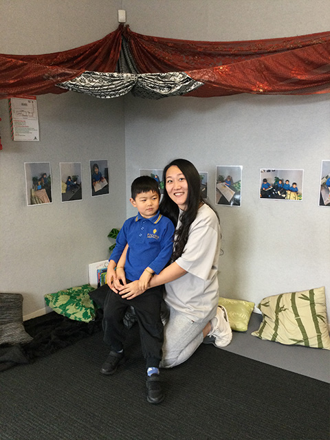 Mother and child at a private Montessori preschool in Auckland